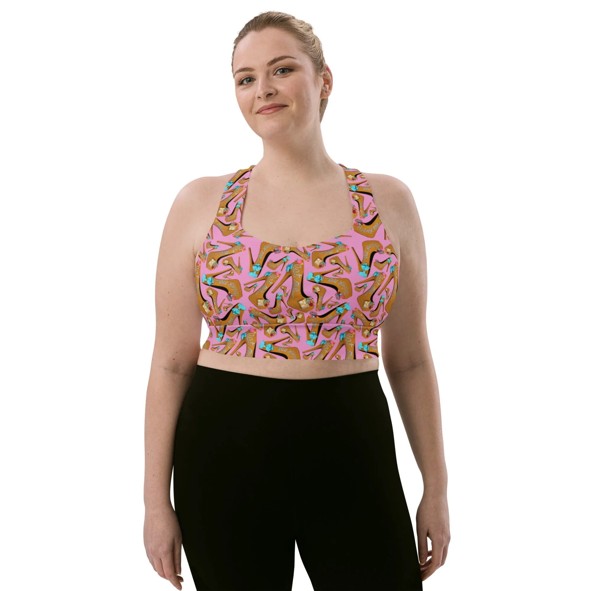 Longline sports bra 'Eat me drink me'