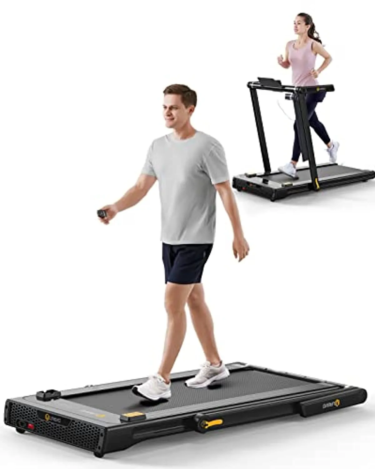 UREVO 2 in 1 Under Desk Treadmill,2.5HP Folding Treadmill with Remote Control,Dual Display,Walking Jogging Machine for Home/Office Use